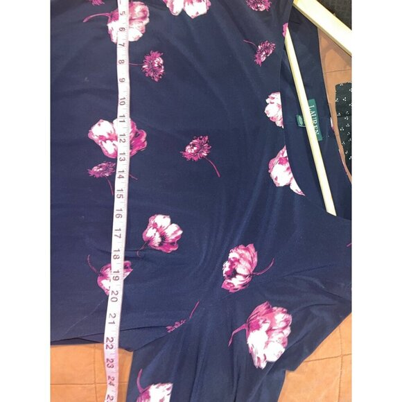 Lauren Ralph Lauren Navy & Pink Floral Print Midi Dress 3/4 Sleeves Scoop Neck - Picture 7 of 10